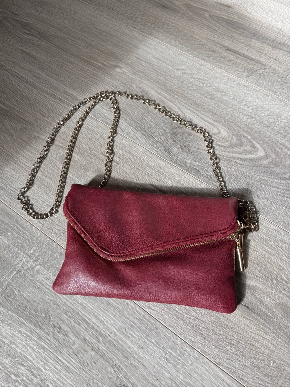 Women's Burgundy Leather Crossbody Bag with Chain Strap